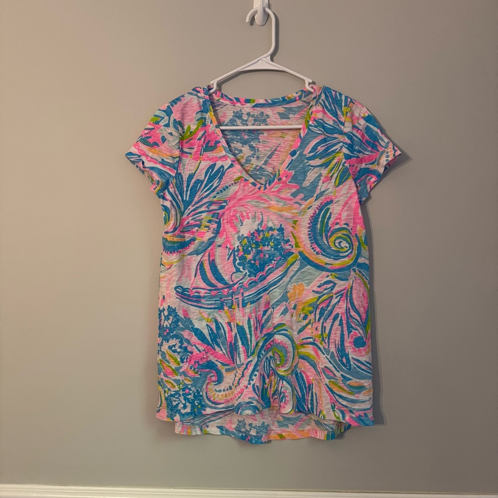 Lilly Pulitzer‎ Pink and Blue V-Neck Blouse (A1-24)